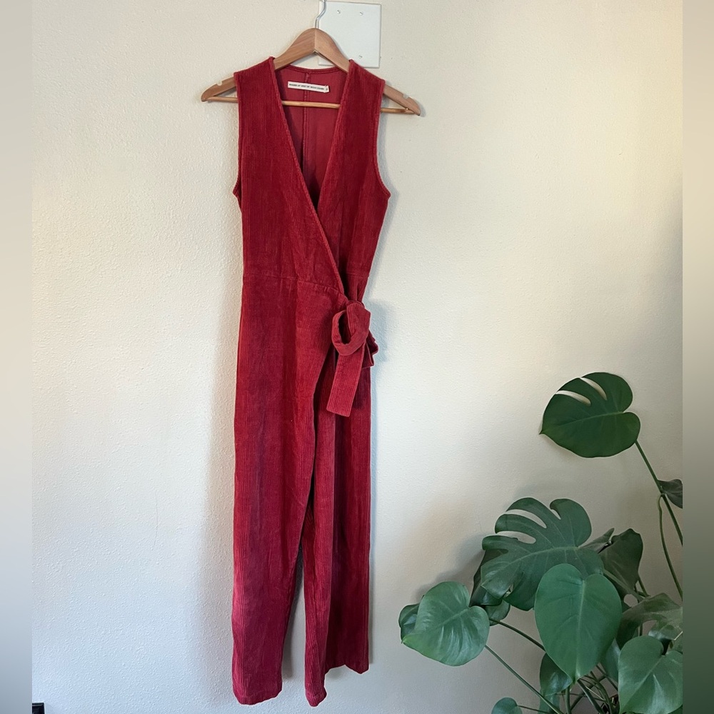 SHADES OF GREY BY MICAH COHEN Deep Red Sleeveless Wrap Jumpsuit